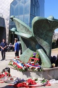 Wreaths and flowers lain at the cenotaph, Juno Beach Centre, on June 6 - the 71st anniversary of the  Canadian landing on D-Day